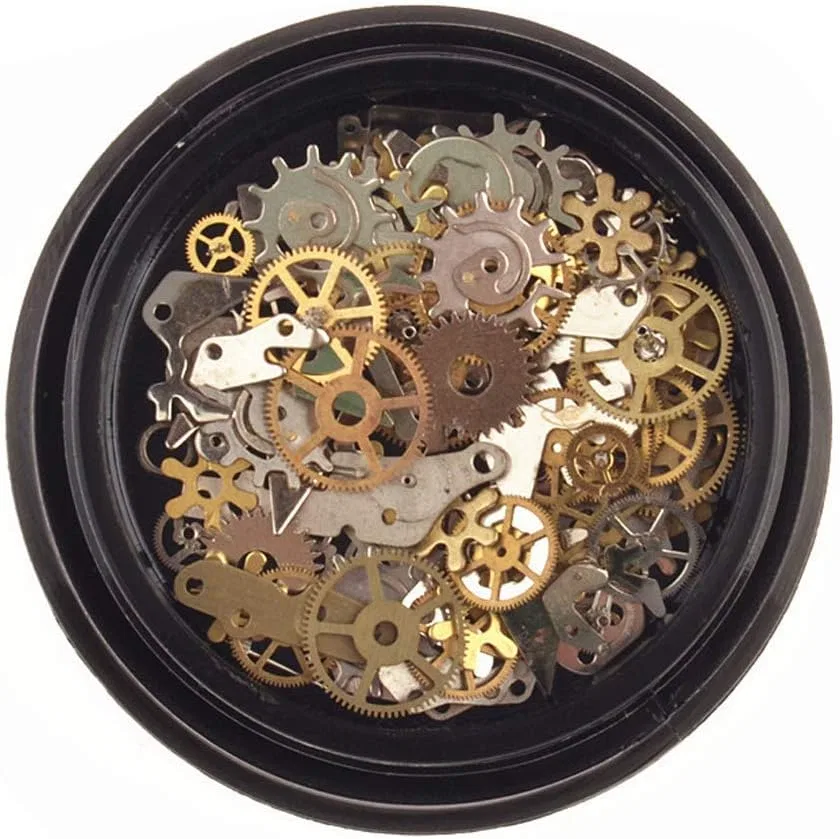 Набор декоративных элементов для ногтей QUUPY Steampunk Gears, 2 коробки Quupy, Gold, Retro Colour — фото 2