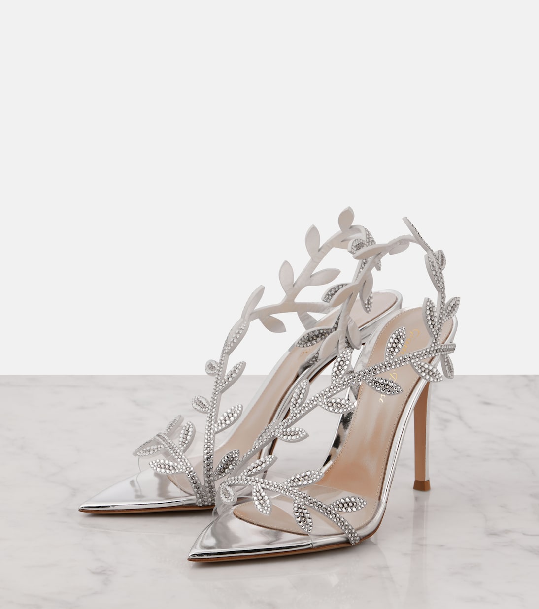 Босоножки Flavia 105 из зеркальной кожи с декором Gianvito Rossi, Trasp+Silver+Silver — фото 4