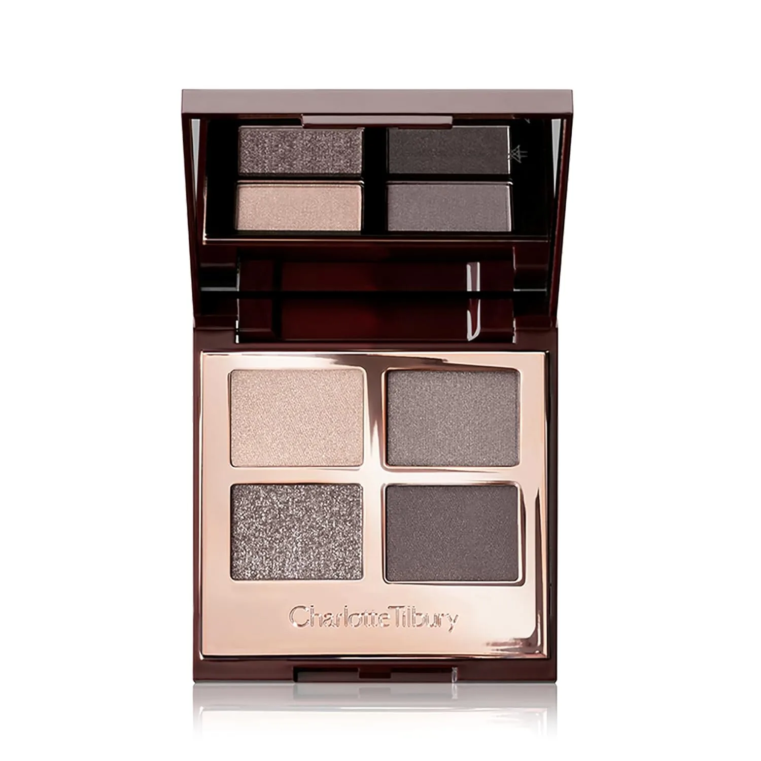 Палетка теней для век Charlotte Tilbury Luxury Palette Eyeshadow - палетка с мерцающими, металлическими и матовыми сатиновыми оттенками, содержащая 4 взаимодополняющих оттенка., The Rock Chick - grey and charcoal