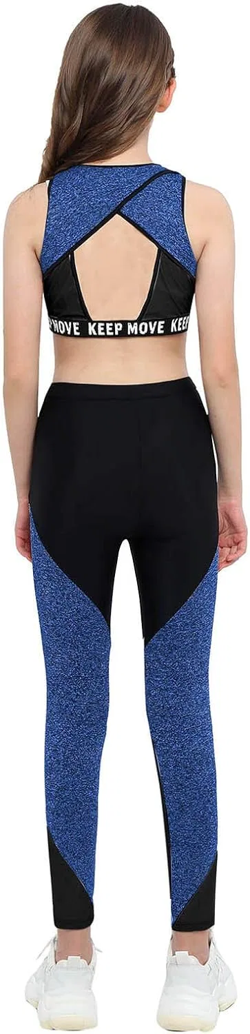 Детский спортивный костюм для девочек Choomomo, топ и леггинсы, Blue Black — фото 2