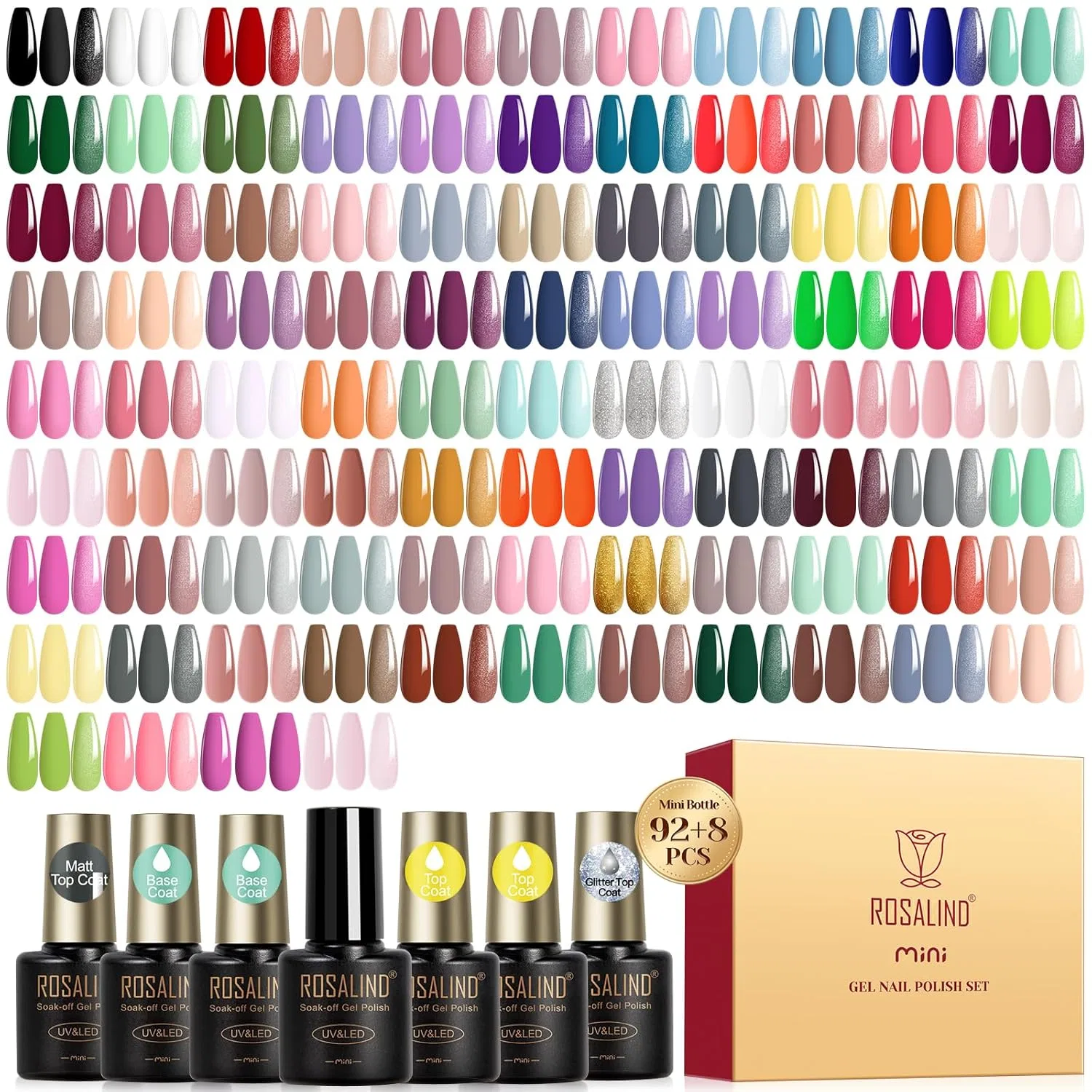 Набор УФ-гель-лаков для ногтей 100 шт. от ROSALIND Rosalind, Black, White, Red, Pink, Blue, Green, Purple, Brown