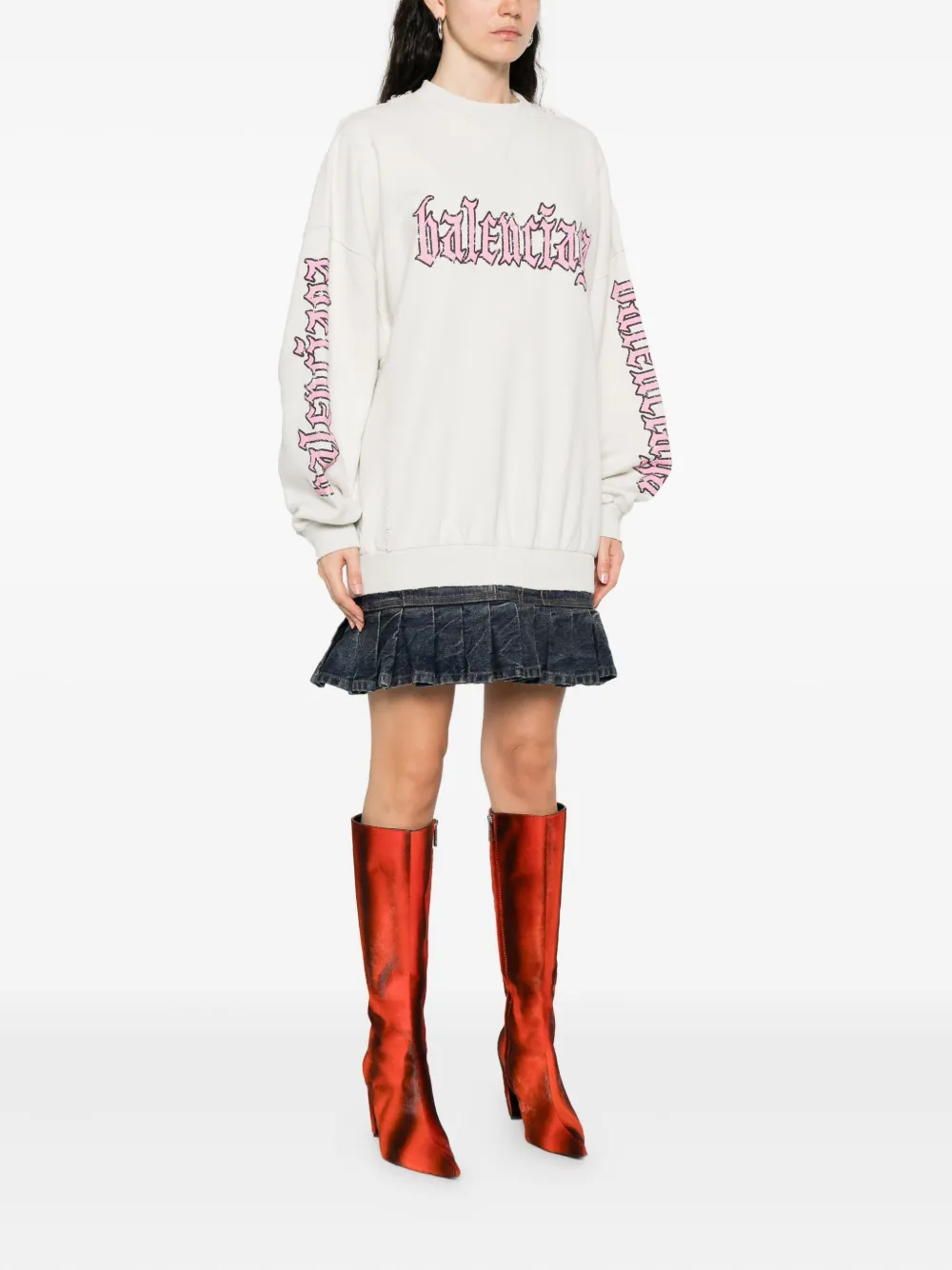 Платье с логотипом и складками BALENCIAGA, нейтральный — фото 3
