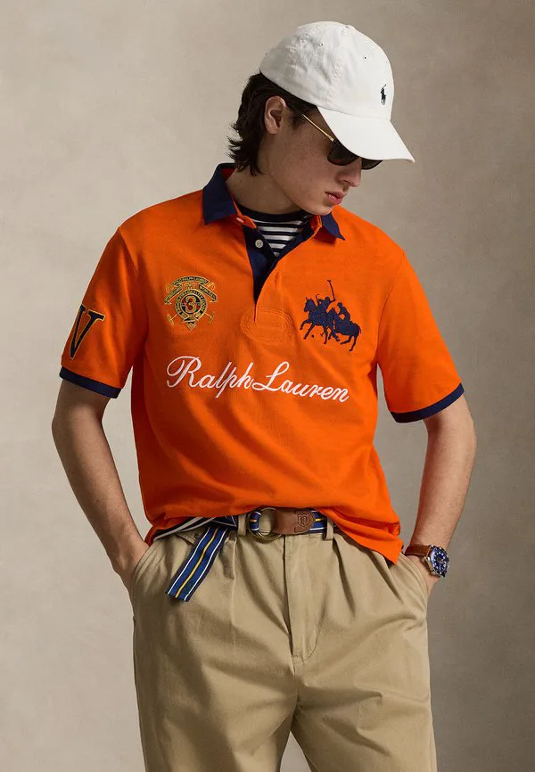 Классическая поло-рубашка с сетчатым рисунком и гербом. Polo Ralph Lauren, Sailing Orange