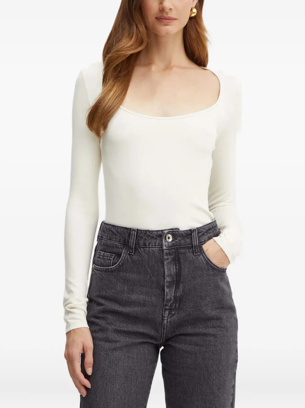 

Лонгслив с квадратным вырезом Boss, белый