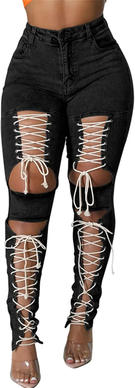 

Женские джинсы skinny с эффектом подтяжки и кружевной шнуровкой Recious