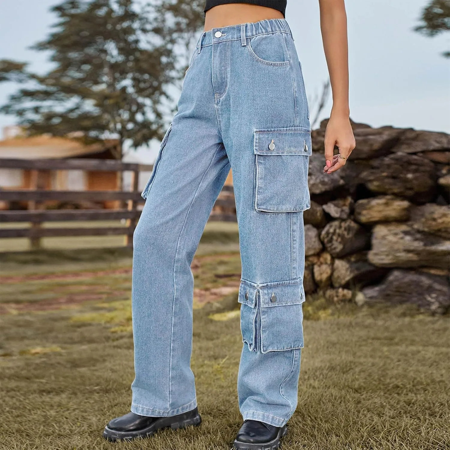 Карго джинсы женские baggy high waisted wide leg — фото 2