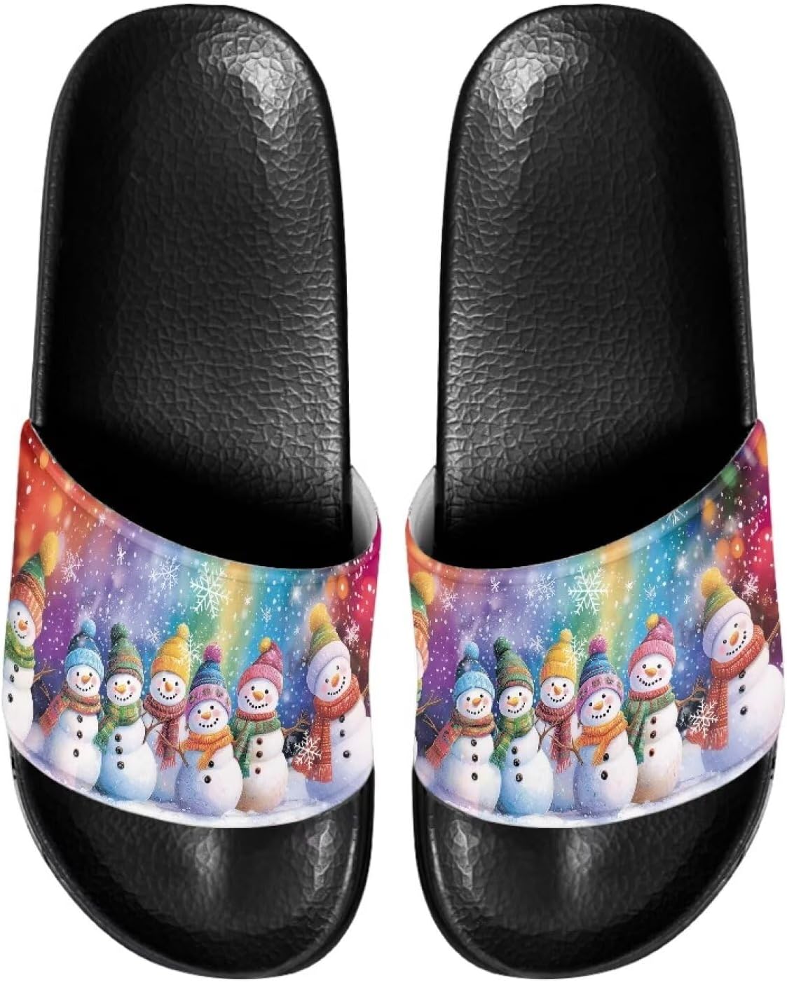 

Противоскользящие сланцы для женщин и мужчин, открытые босоножки для дома, удобные плоские шлепанцы для ванной и пляжа Annejudy, Christmas Snowman