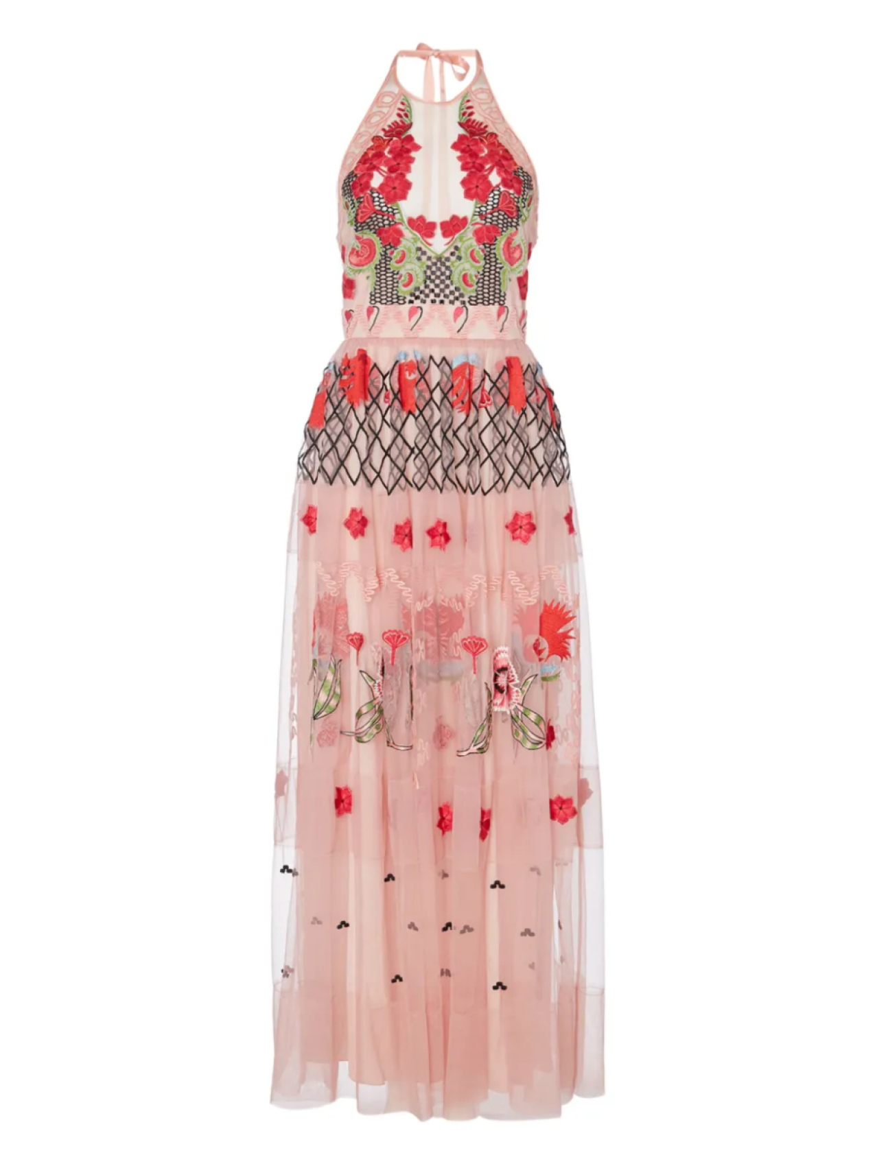 

Temperley London Remi макси-платье из тюля с вышивкой и бретелькой через шею, розовый