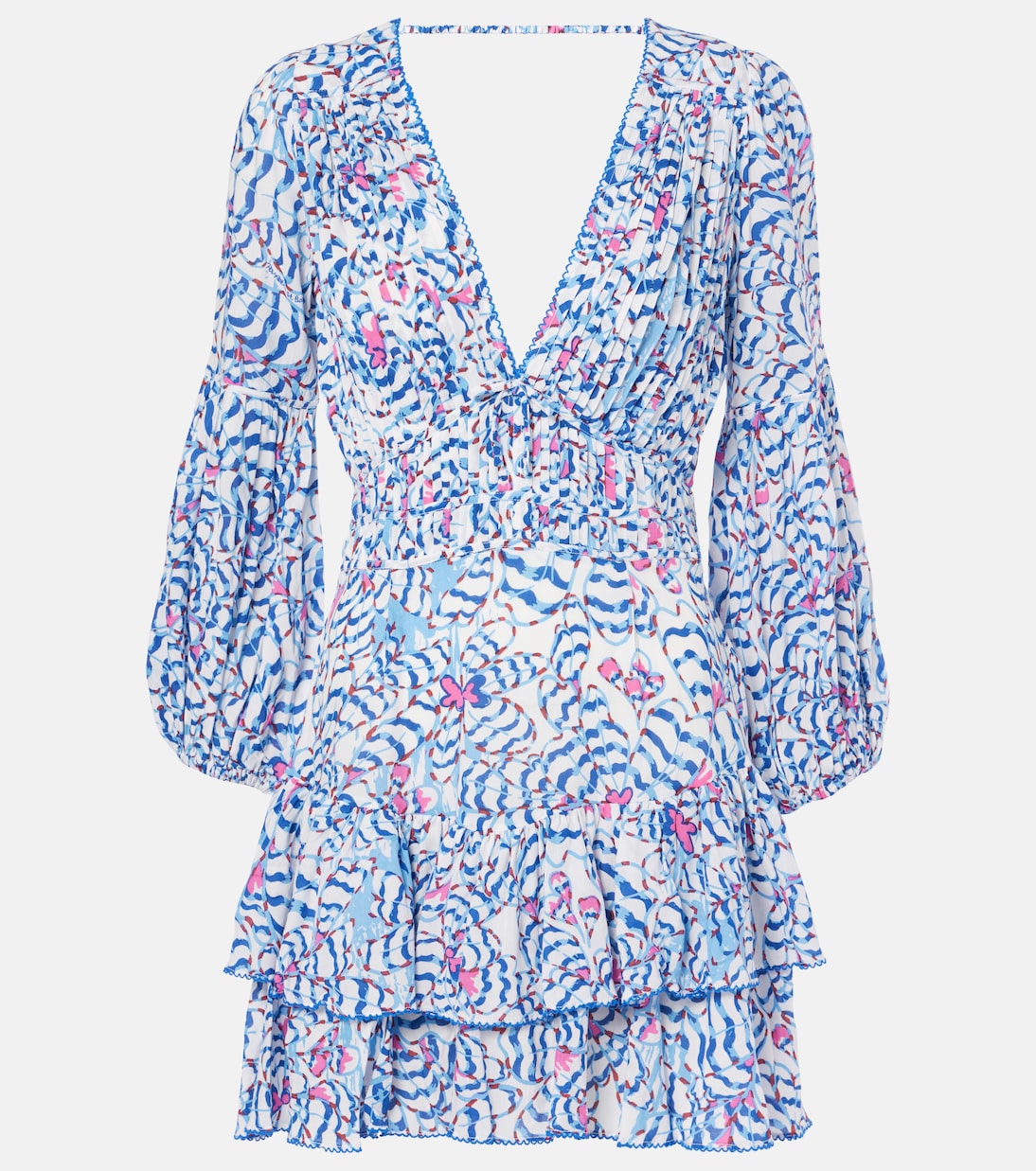 

Мини-платье Chiara с принтом и оборками Poupette St Barth, Blue Wings Flower