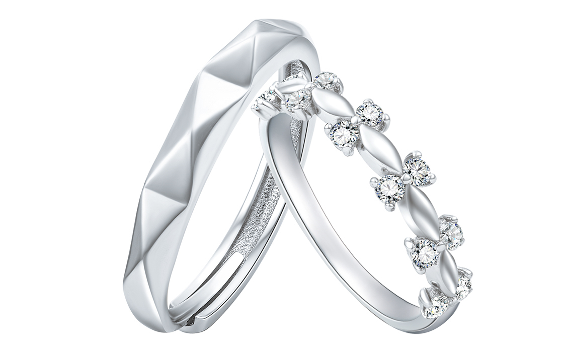 

SIMPLE JOYS Пара серебряных колец S925 унисекс с полной инкрустацией циркона раздвижное кольцо adjustable