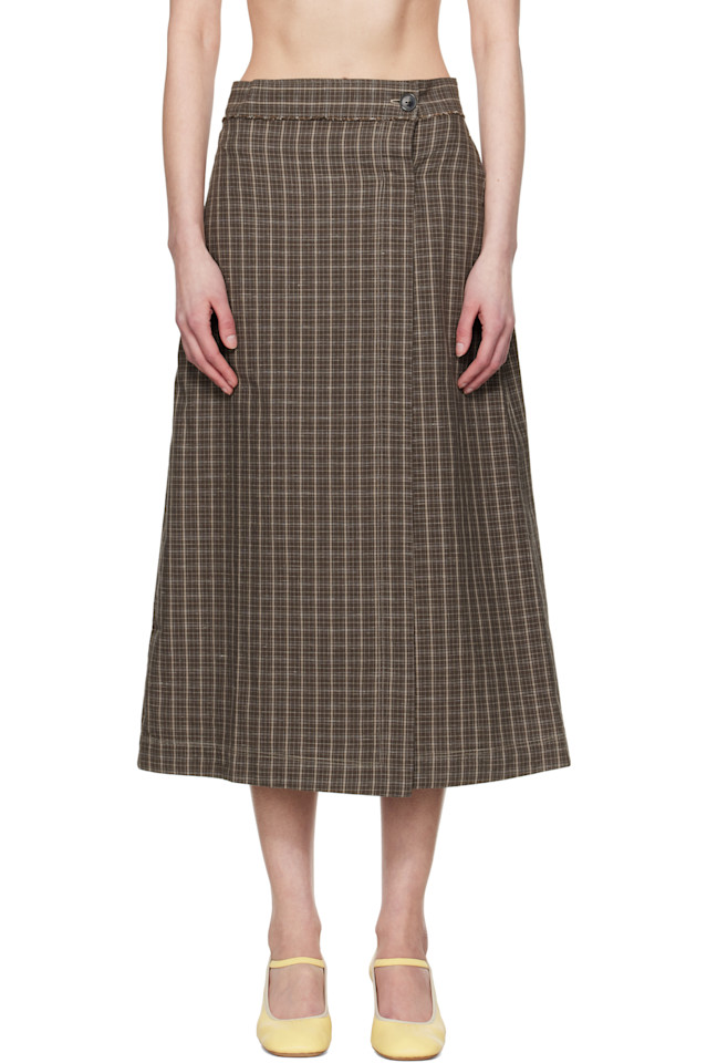 

Классическая юбка-миди с запахом Mfpen, коричневый