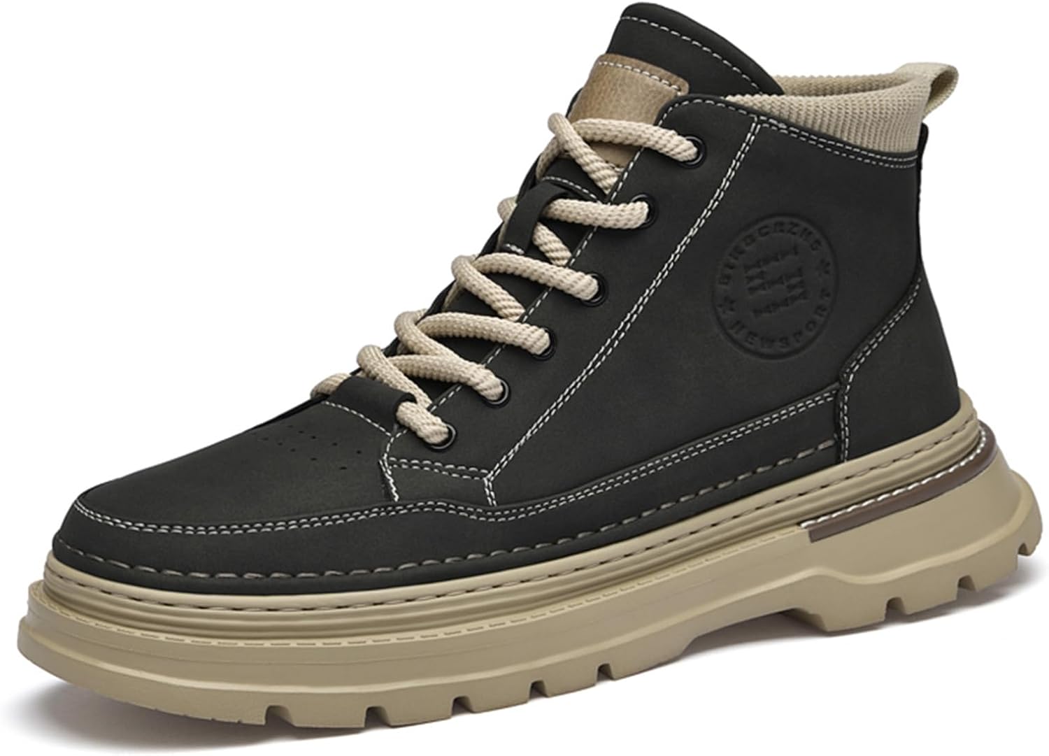 

Мужские теплые короткие плюшевые ботинки, модные с толстой подошвой, на шнуровке, ботильоны для мужчин Generic, черный