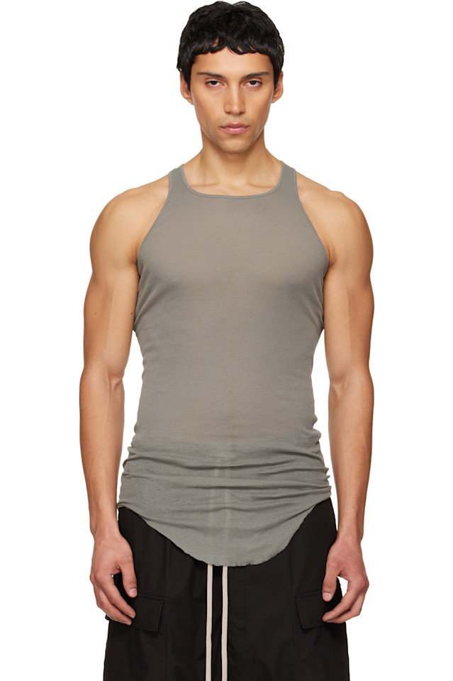 

Rick Owens Базовая ребристая майка серого цвета с изображением храма