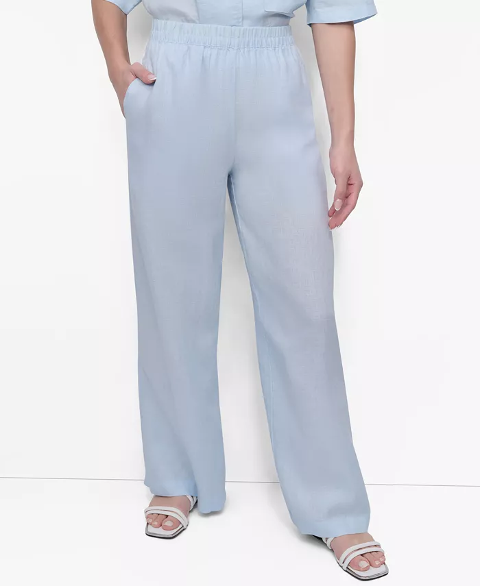 

Женские льняные брюки свободного кроя на резинке DKNY, синий