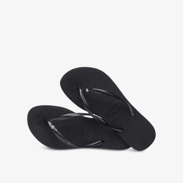 Узкие резиновые шлепанцы с кристаллами Havaianas, черный — фото 4