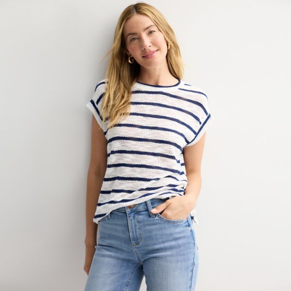 

Маленькая футболка с открытым плетением для мышц Sonoma Goods For Life, цвет neutral navy stripe