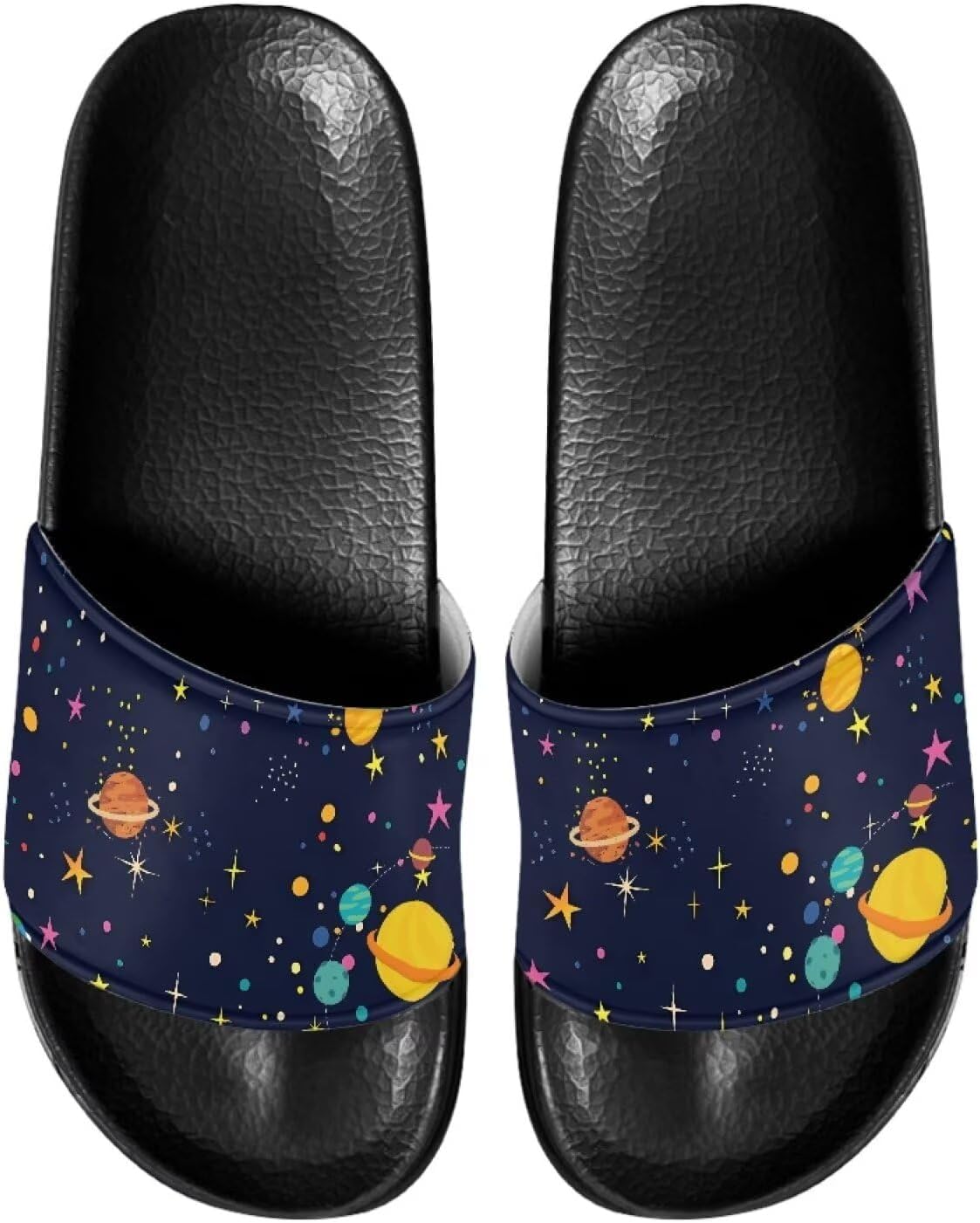 

Повседневные нескользящие шлепанцы для женщин и мужчин, с открытым носком, домашней подошвой, легкие плоские тапочки для ванной и пляжа Annejudy, Planet Pattern