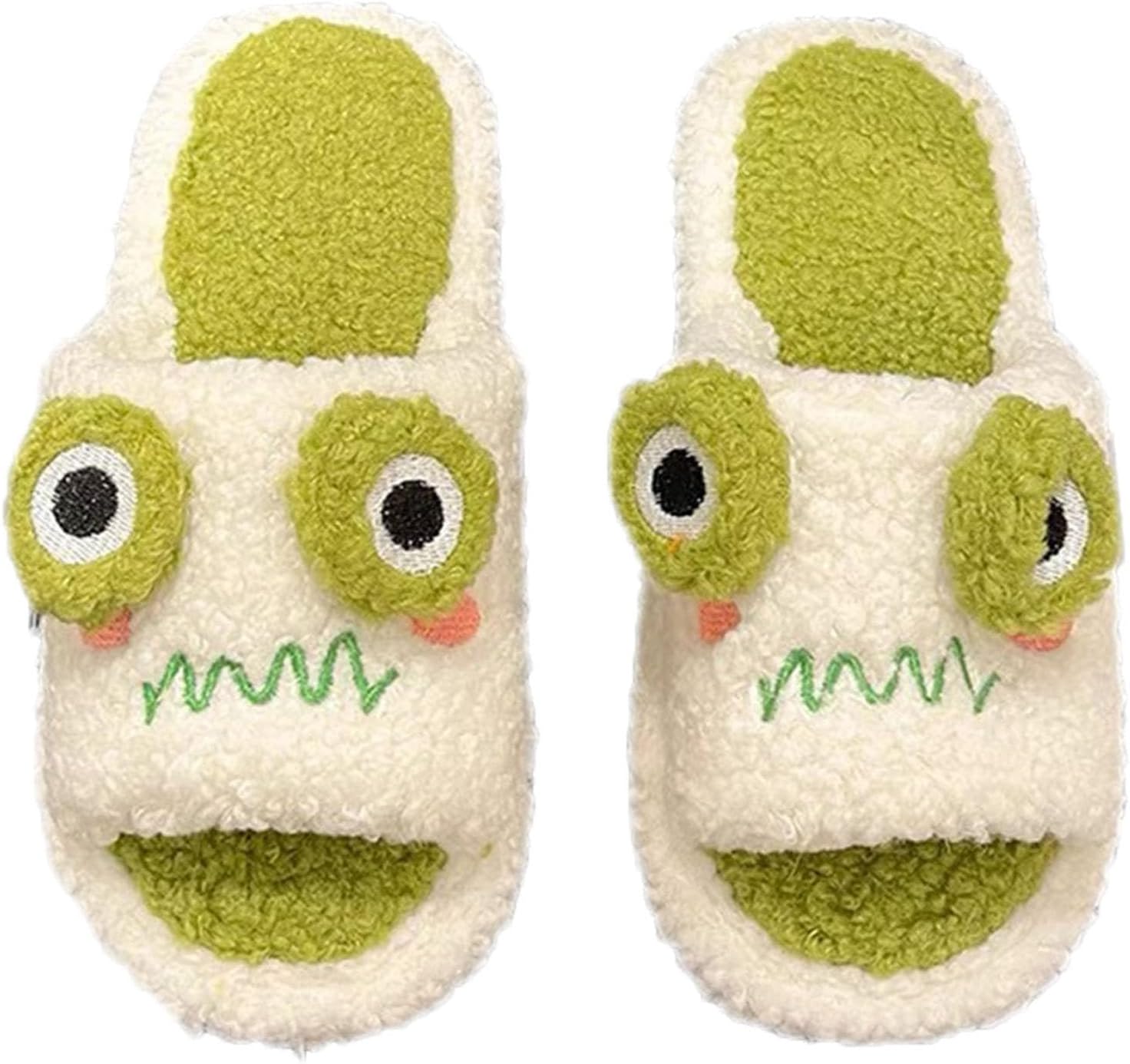 

Тапочки Spacebuyer Fuzzy Frog с изображением мультяшной лягушки, милые тапочки в форме лягушки, мягкие плюшевые домашние тапочки для дома и улицы (женский размер 7.5-8 / мужской 5.5-6, белый B)