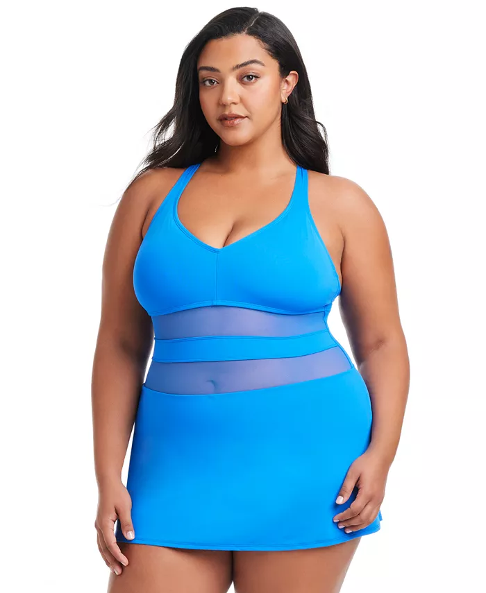 

Купальное платье Plus Size Dont Mesh With Me с сетчатыми вставками Bleu by Rod Beattie, синий