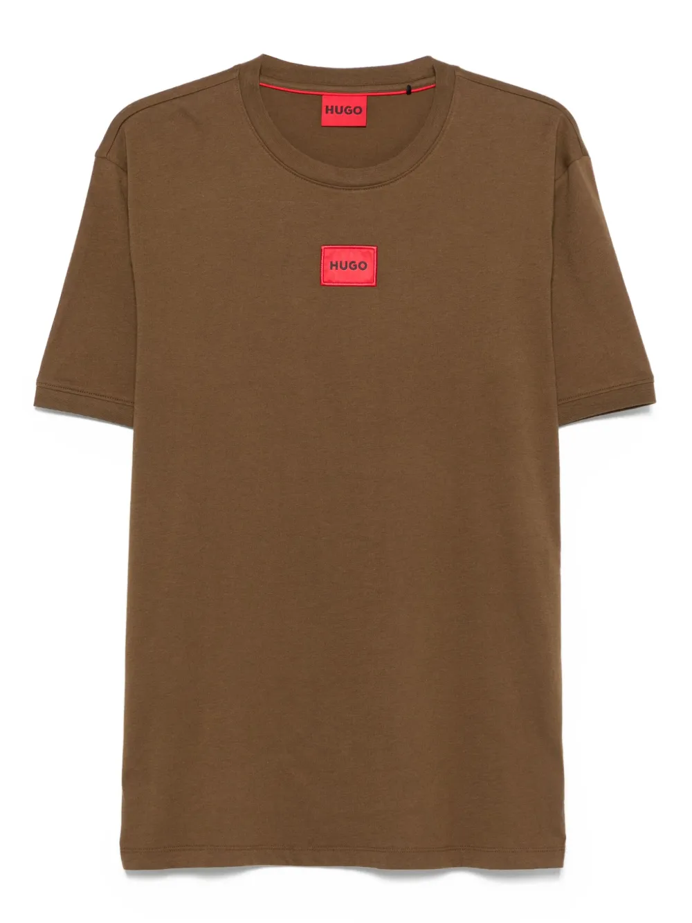 

Хлопковая футболка с вышитым логотипом HUGO, коричневый