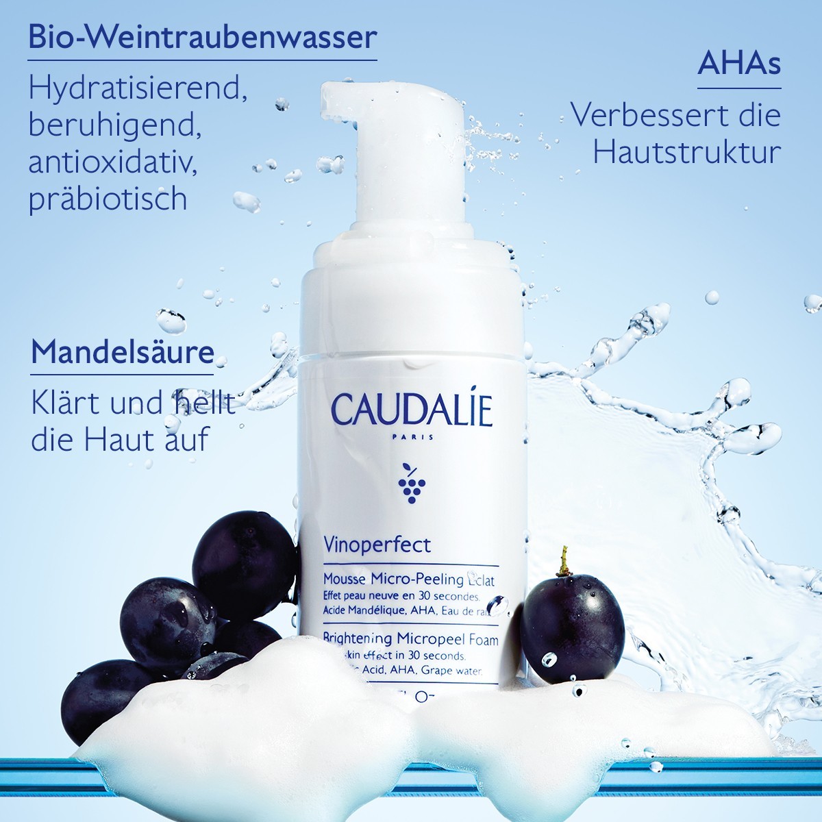 Пилинг Caudalie — Очищающая пенка для лица vinoperfect mikro-peeling , объем, 100 мл — фото 3