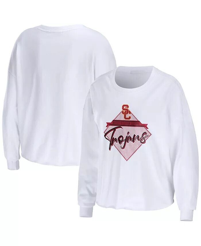 

Женская белая укороченная футболка с длинным рукавом USC Trojans Diamond Wear By Erin Andrews