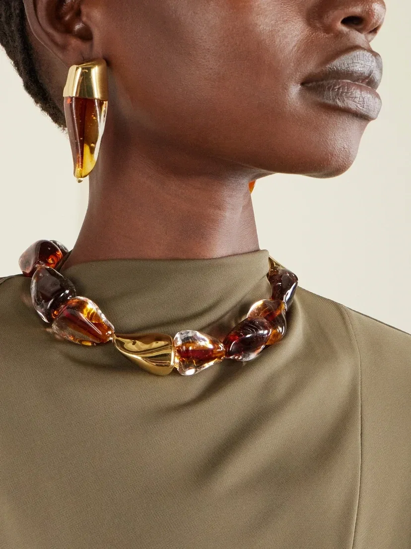 Позолоченные серьги со стеклом BOTTEGA VENETA, золотой — фото 4