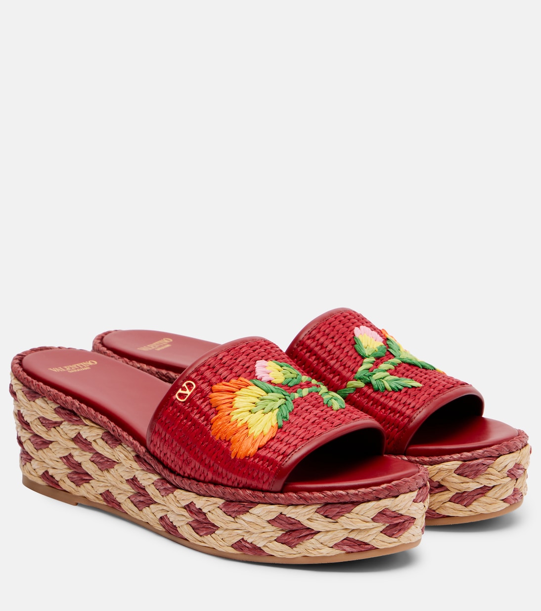 Босоножки-эспадрильи Bribri на клиньях из рафии Valentino Garavani, Classic Red/Classic Red