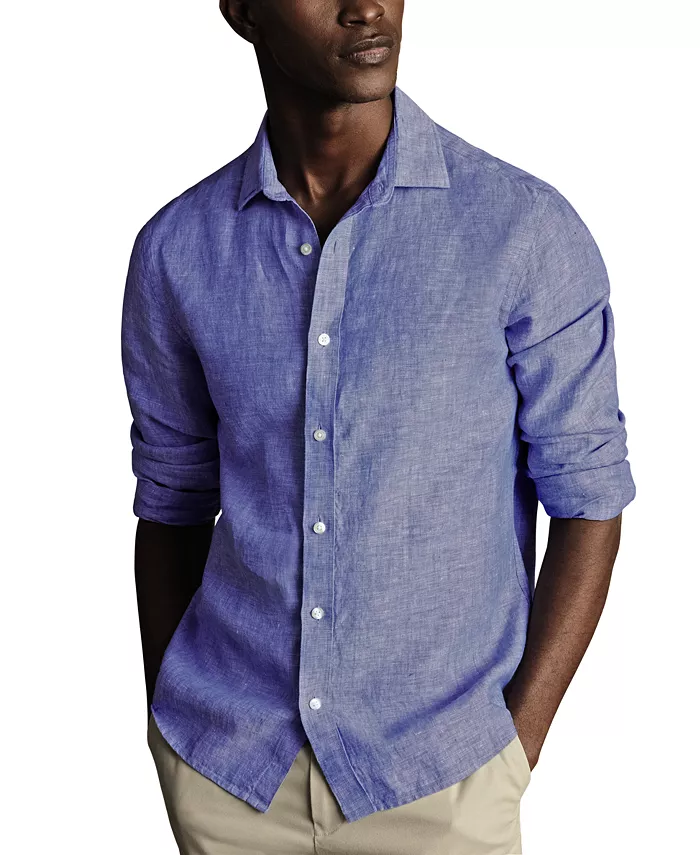 

Мужская льняная рубашка на пуговицах с длинным рукавом Slim Fit Charles Tyrwhitt, синий