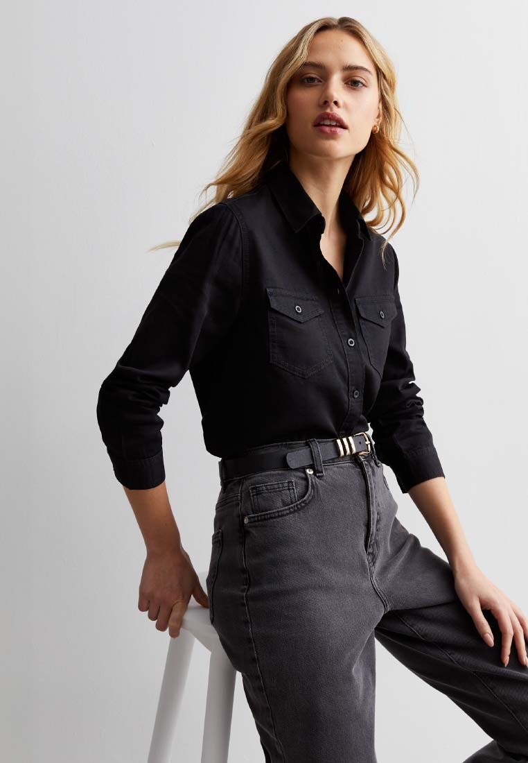 

Блузка на пуговицах LONG SLEEVE LIGHTWEIGHT DENIM New Look, черный