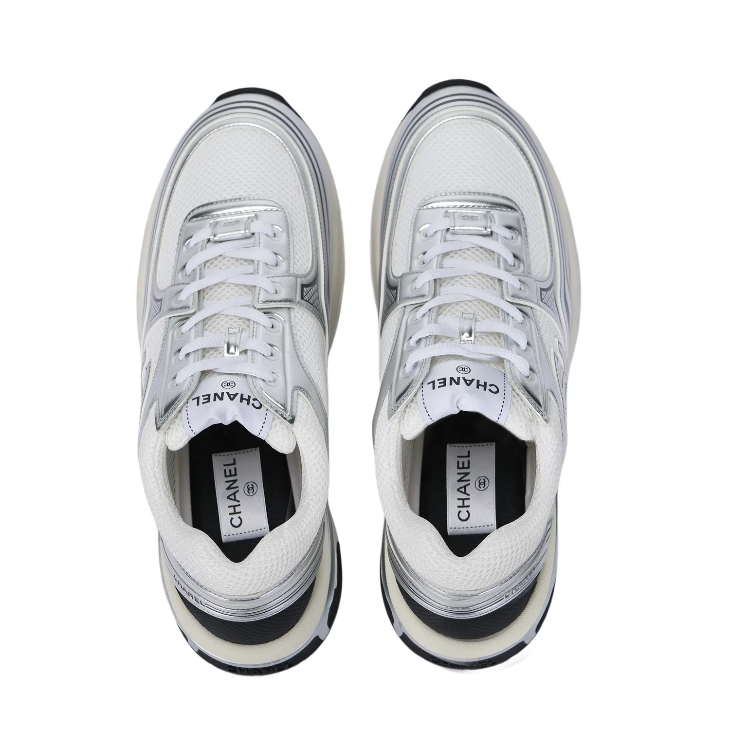 Кроссовки Casual с логотипом CHANEL Original Shoe Box Included бело-серебристые — фото 4