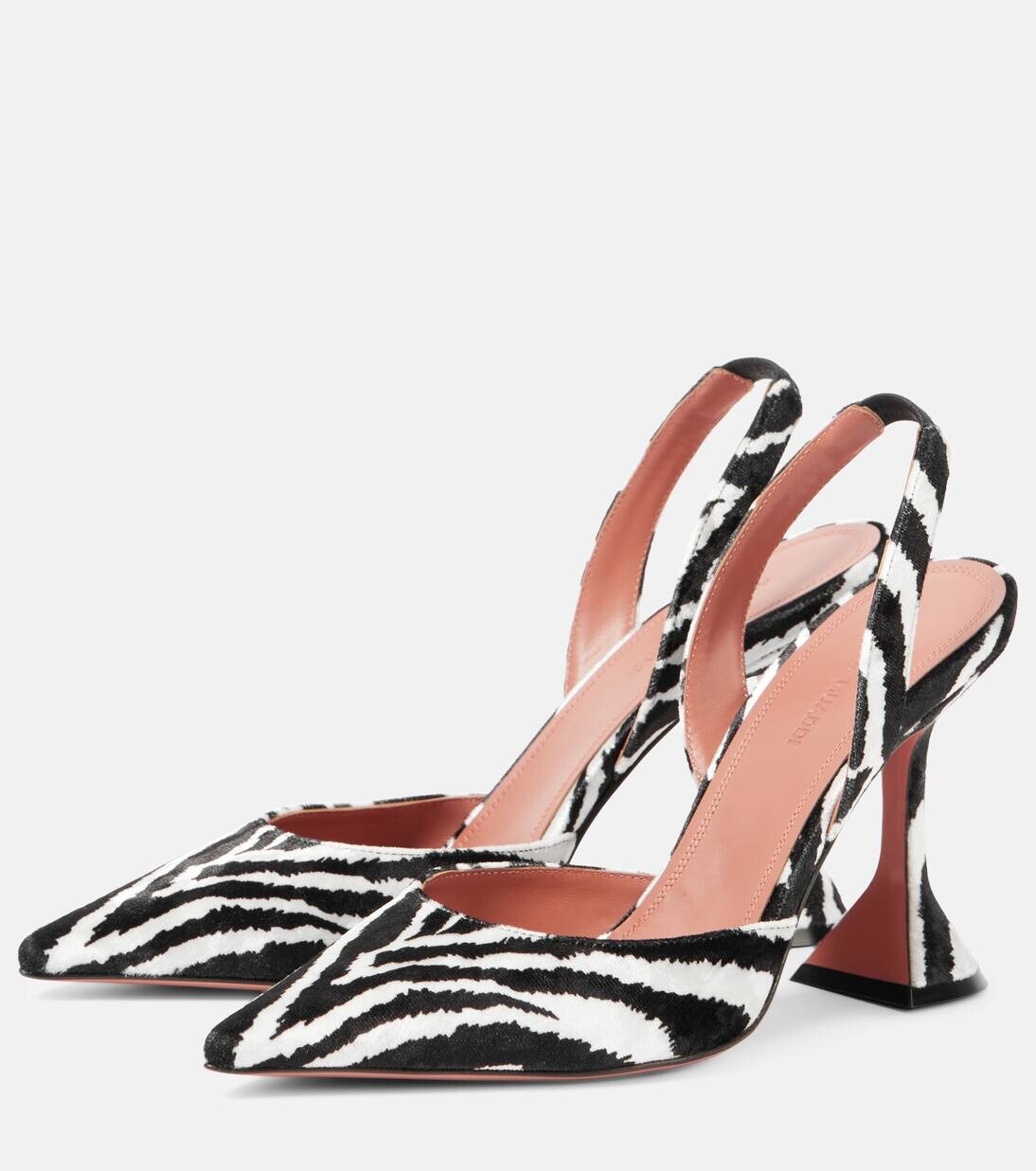 Бархатные туфли-лодочки Holli с принтом зебры и открытой пяткой Amina Muaddi, цвет zebra — фото 4
