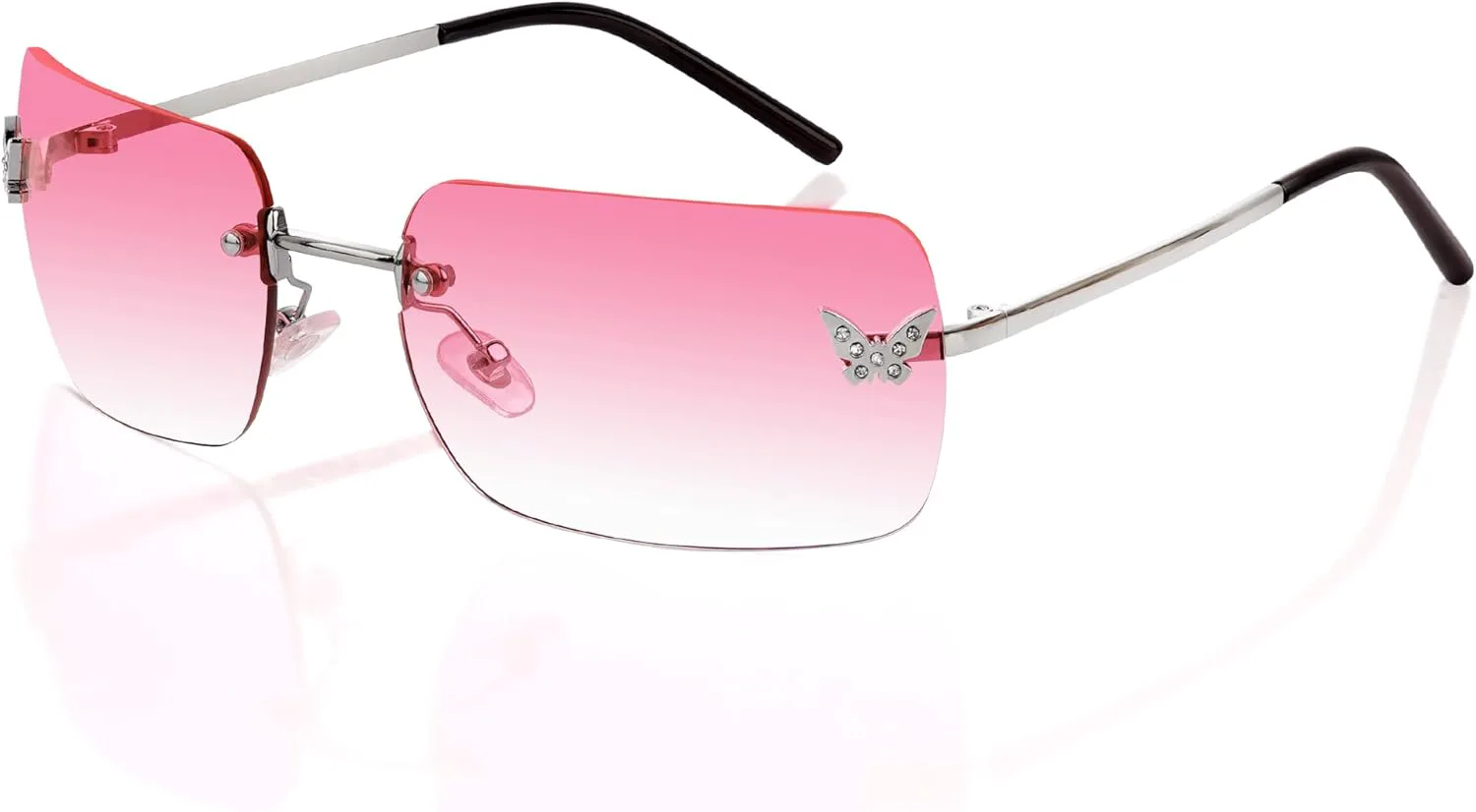 

Солнцезащитные очки Y2k для женщин, без оправы, прямоугольной формы, для создания модного ретро-образа в стиле 2000-х, модные аксессуары для женщин tiggell, Pink