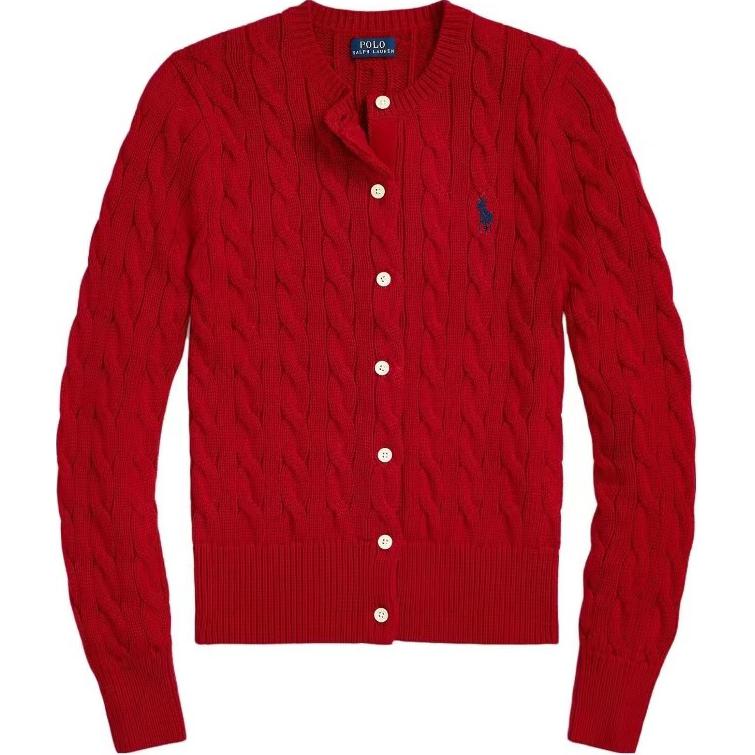 Кардиган с узором "косичка" Polo Ralph Lauren, ярко-красный — фото 4