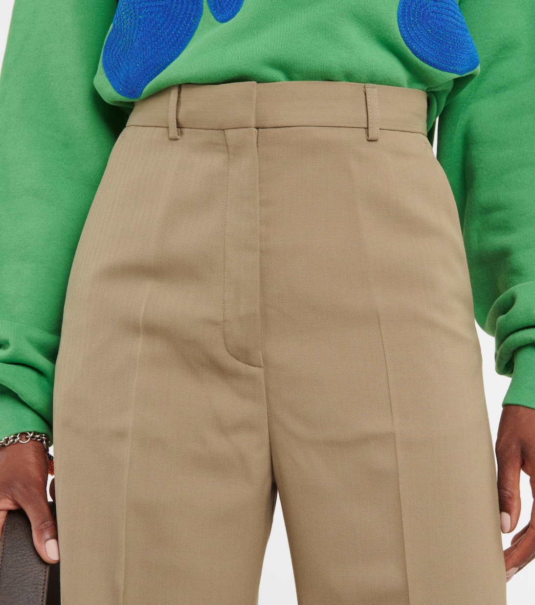 Укороченные брюки с высокой посадкой и складками Acne Studios, Hunter Green — фото 4