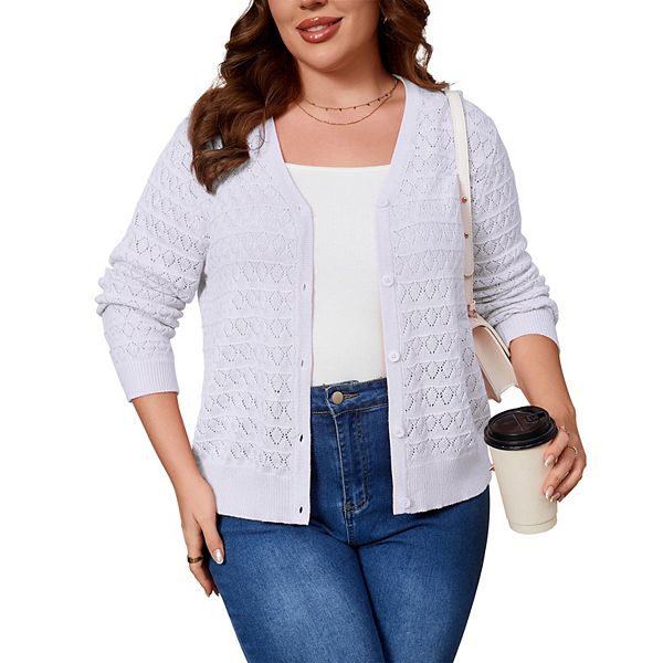 

Кардиган женский Plus size вязаный тонкий базовый Kojooin, White