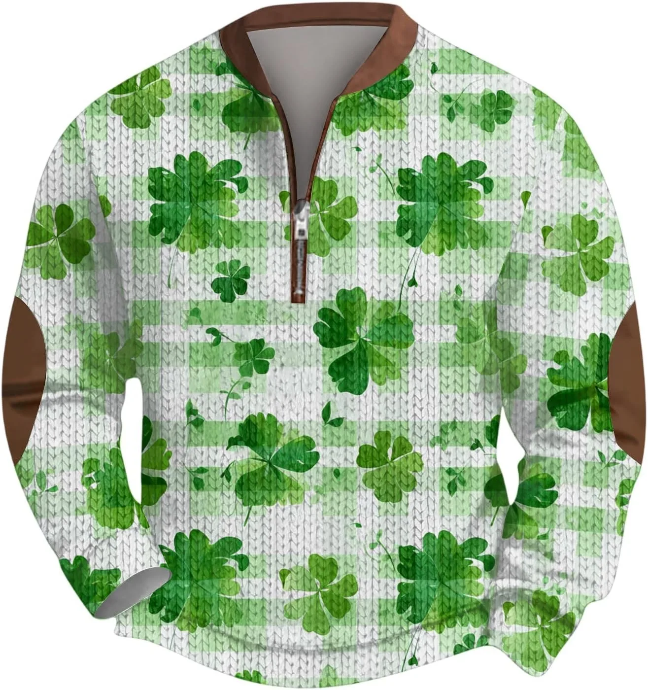 

Свитшот St Patricks Day мужской с принтом клевера, утепленный, 1/4 молния