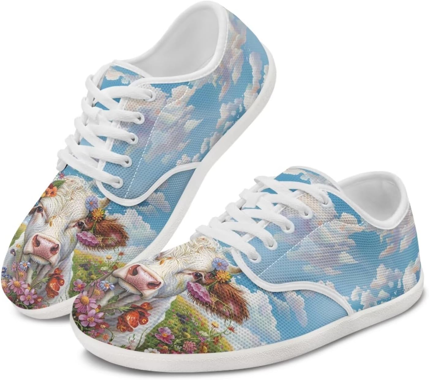 

Кроссовки chaqlin с рисунком коровы для женщин и мужчин, широким круглым носком, теннисные кроссовки, противоскользящие, без перепада, на шнуровке, низкие, Cow Floral Cloud