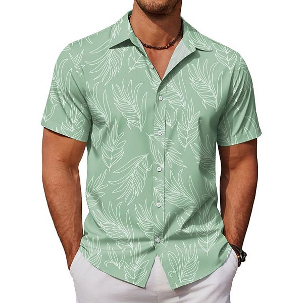 

Мужская гавайская рубашка с коротким рукавом алоха casual для пляжа Coofandy, Light Green