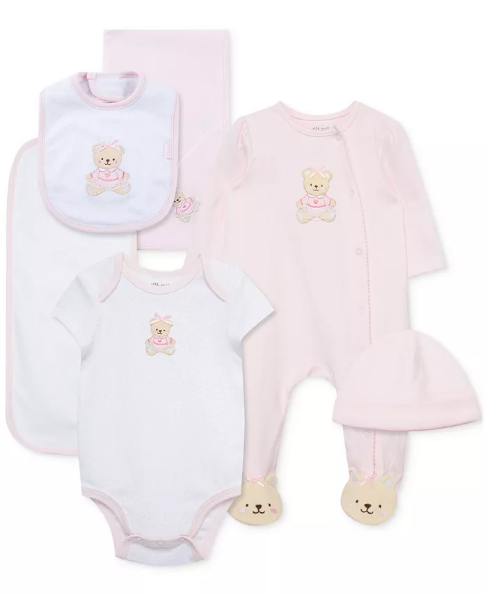 

Подарочный набор для девочек "Sweet Bear" из хлопка, 6 предметов Little Me, розовый