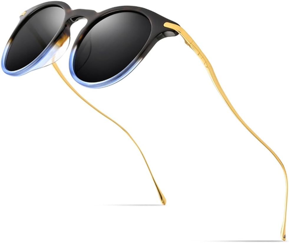 

Солнцезащитные очки из ацетата титана для мужчин, винтажные круглые поляризованные солнцезащитные очки для женщин, зеркальные, с защитой от УФ-излучения UV400 LANGSER, Blue Gray