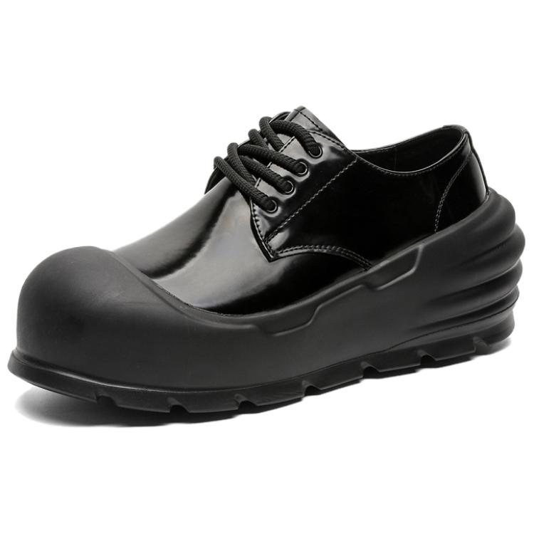 WEISHIBANGWEI Повседневные кожаные туфли мужские черные с потайным клином, цвет Black Hidden Wedge — фото 2