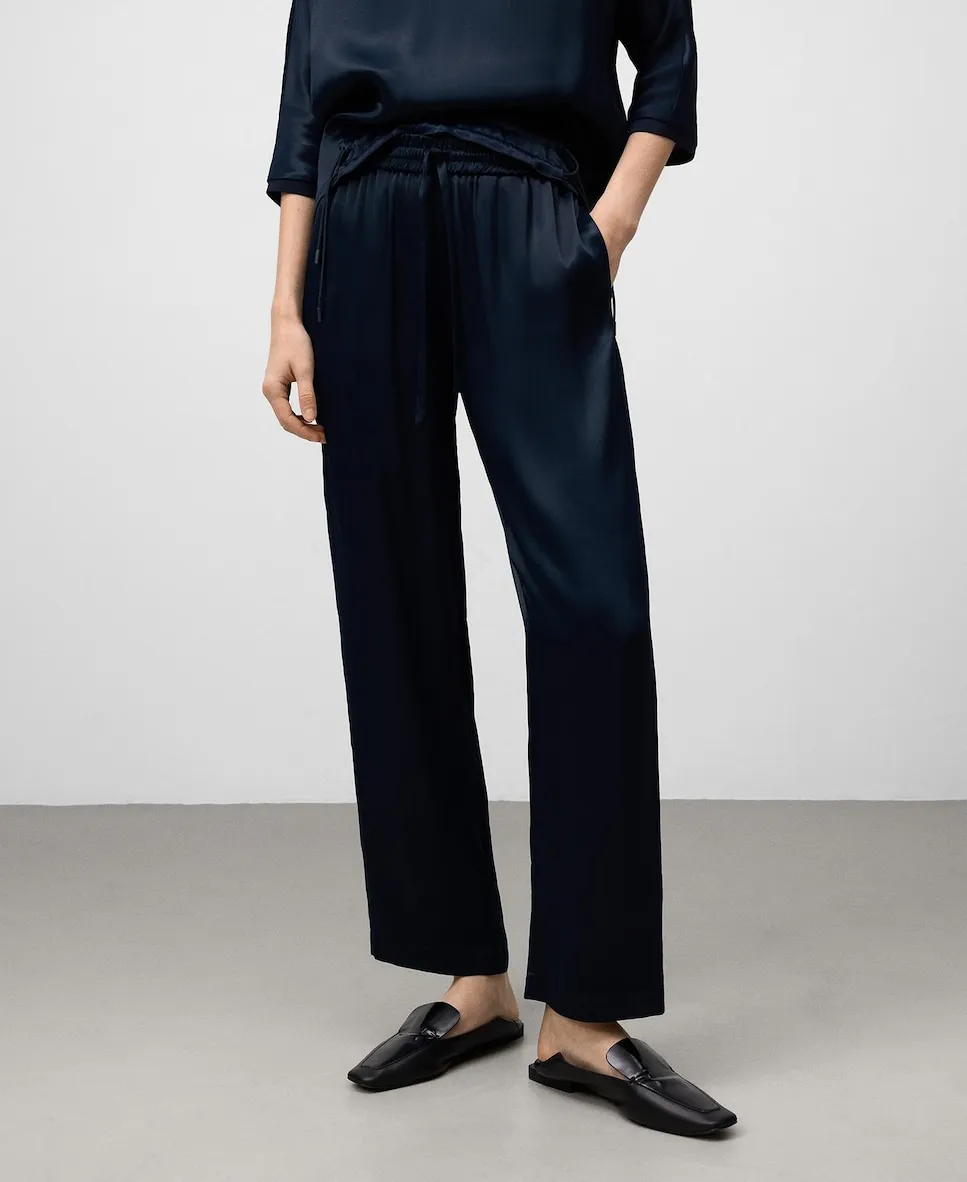 

Женские сатиновые спортивные штаны с эластичной талией Adolfo Dominguez, темно-синий