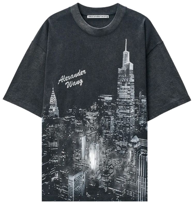 

Футболка с коротким рукавом Alexander Wang Allover Hotfix Graphic Short-Sleeve T-Shirt, черный