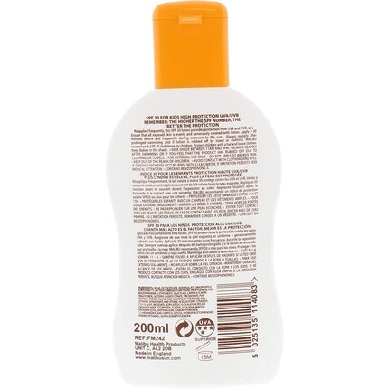 Malibu Kids SPF 30 Lotion Солнцезащитный крем высокой защиты с витамином Е и алоэ вера 200 мл — фото 2