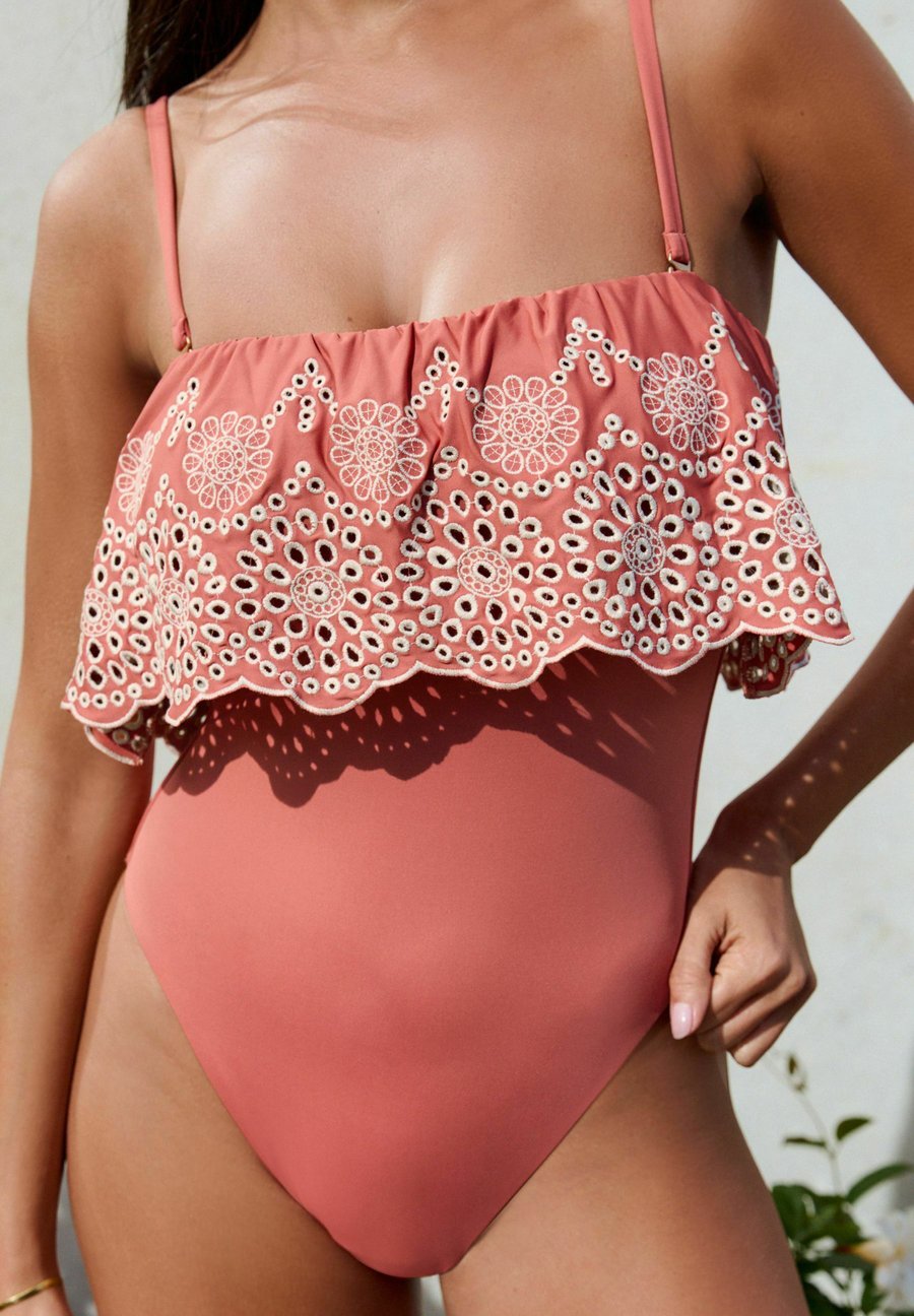 Купальник Next BANDEAU EMBRIODERED FRILL TUMMY SHAPING CONTROL, Rose Pink/Pink — фото 3
