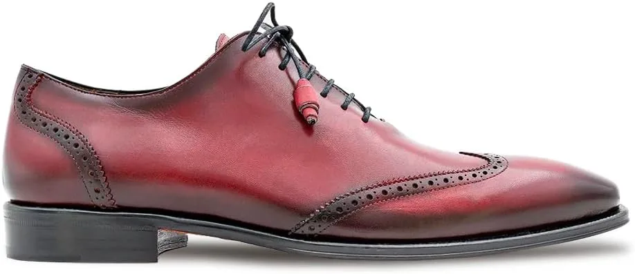 Mezlan Patina Calf Wing Tip Oxford - Men’s Hand-Burnished Patina Calfskin Brogue Shoe with Full Leather Sole - Handmade in Spain, красный