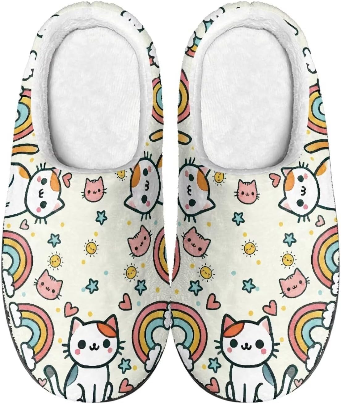 

Мужские и женские нескользящие тапочки, теплые мягкие уютные тапочки из фланели, домашняя обувь для спальни и улицы, размеры 2-12 Zcfygdx, Kitten and Rainbow Print