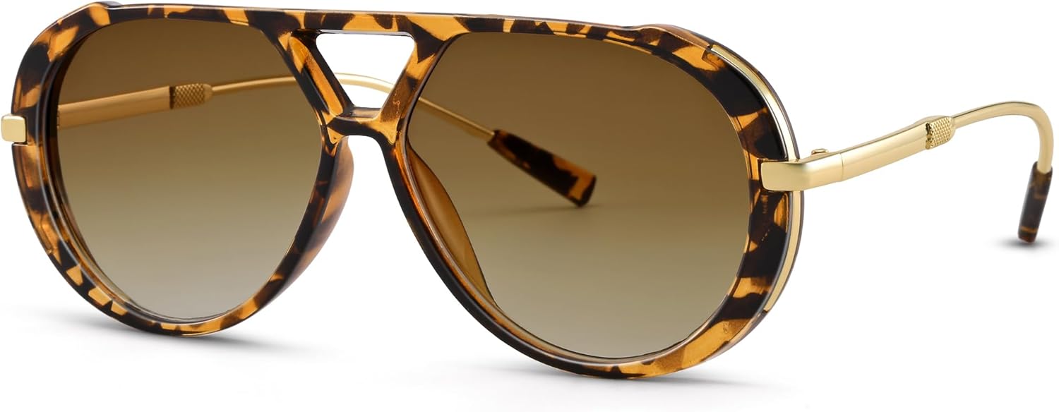 

Модные солнцезащитные очки-авиаторы RAY SOL большого размера для женщин и мужчин, в стиле ретро 70-х годов, с двойной перемычкой и металлическими вставками, Leopard Frame/Gradient Brown Lens