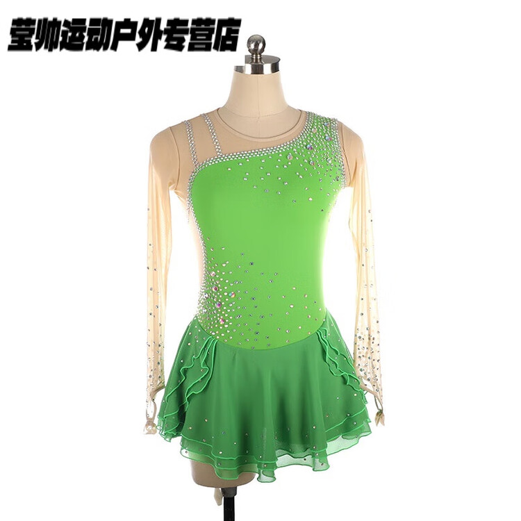 

HEAD Фигурное катание костюм для выступлений платье Customized детское девичье соревнование юбка Colorful Rhinestones Green 3XL